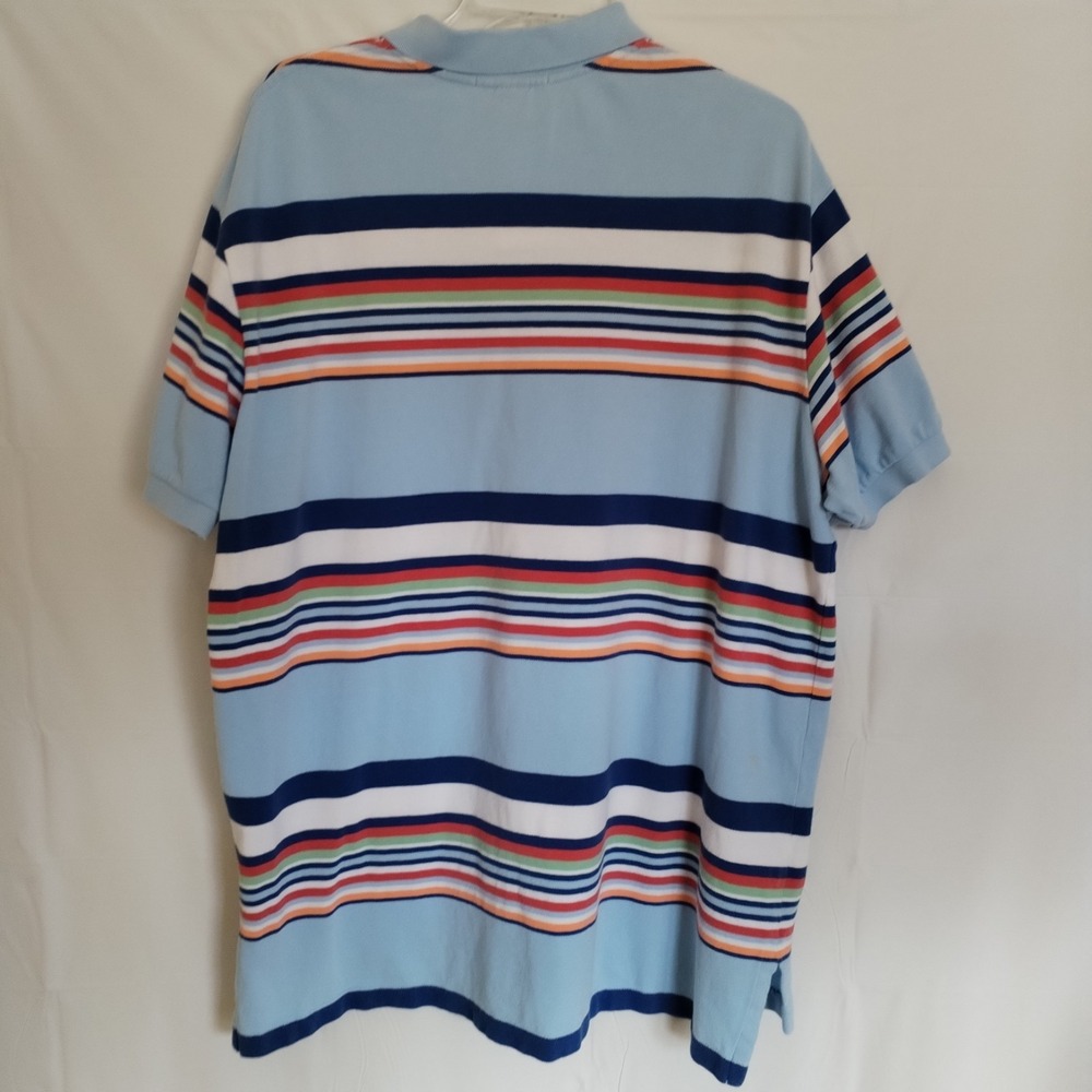 Polo Ralph Lauren Pique Polo Shirt XL Blue Horizontal Rugby Deck Stripe Y2K - Picture 6 of 8